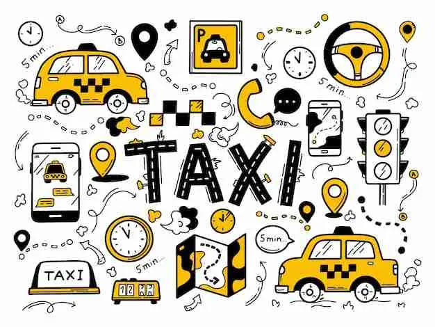taxi set doodle hand drawn style