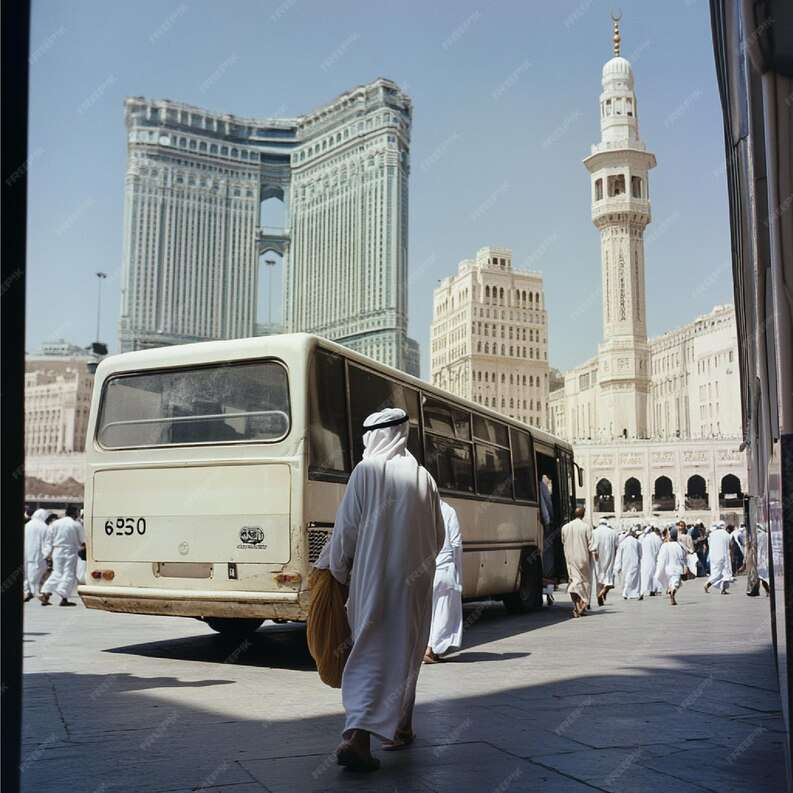 [freepicdownloader com] pilgrim boarding bus mecca en route sacred sites medium