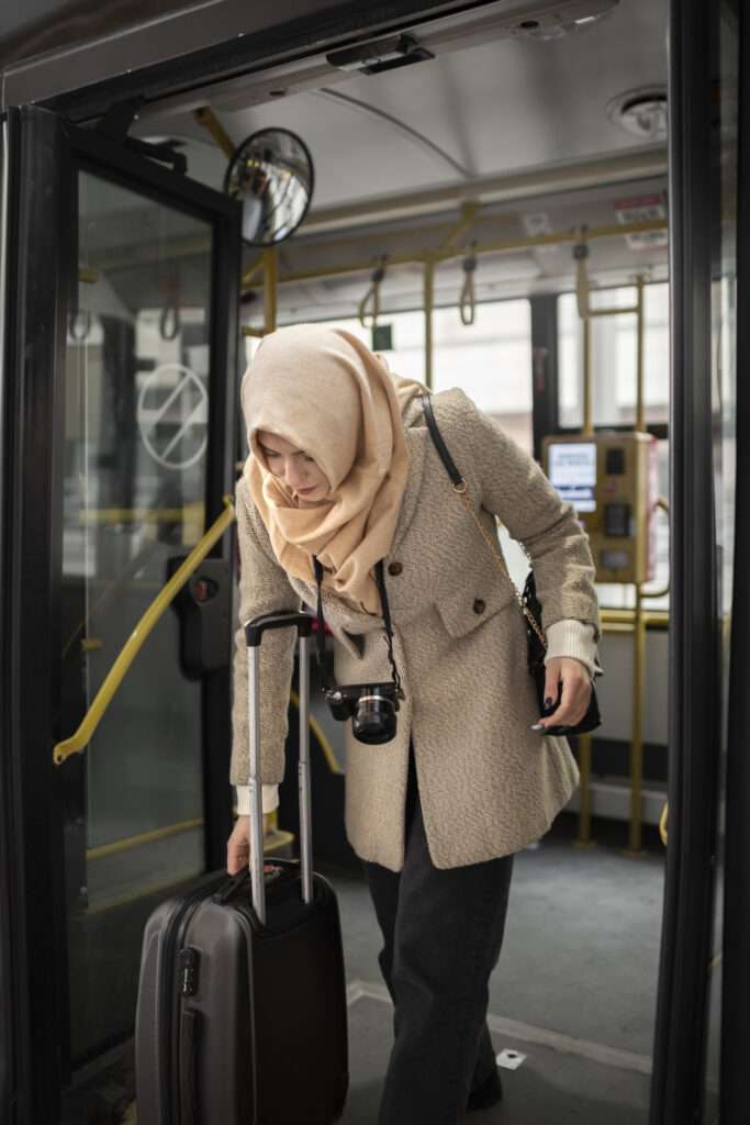 muslim person travelling through city