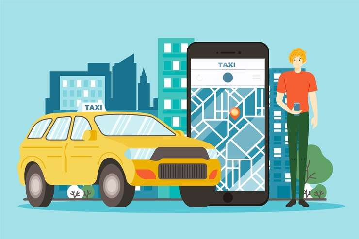 taxi app concept with map