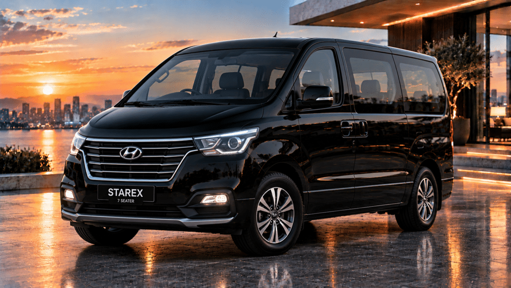 Black Hyundai Starex at Sunset