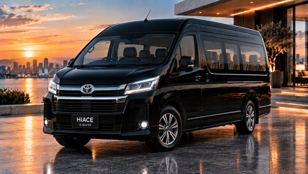 Glossy Black Toyota Hiace at Sunset
